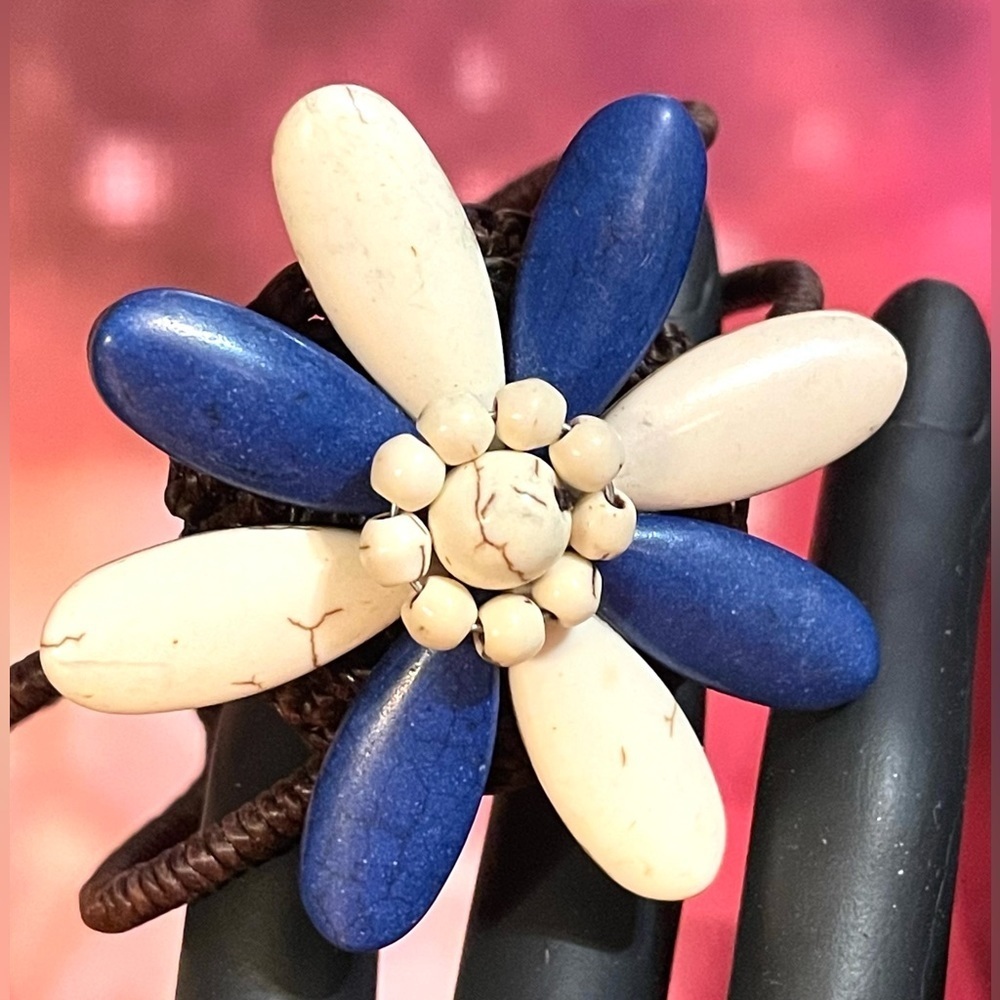 White and blue Howlite bead cuff bracelet​​​
